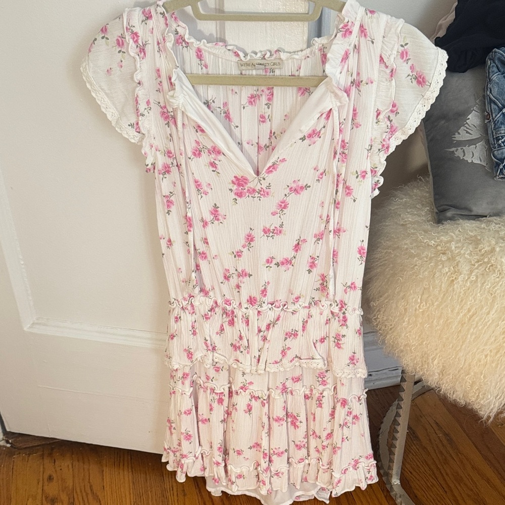 Floral Ruffle Dress with Pink Flowers